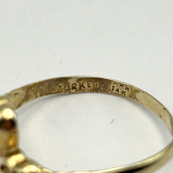 14K Turkey Ring Size 6.5 Two Stone CZ Heart Design - Picture 7 of 13